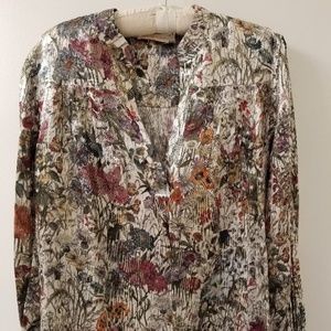 TORY BURCH Silk Metallic Multi-color Floral Tunic